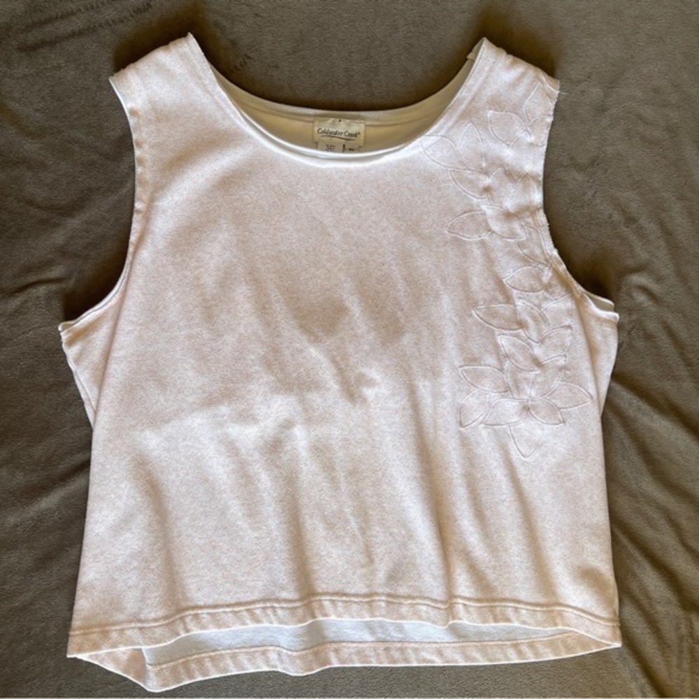 Coldwater Creek Cream Embroidered Floral Tank Top
